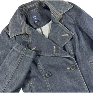 Gap Vintage Denim Jacket Peacoat Womens Medium Double Breasted Dark Wash 90s Y2K